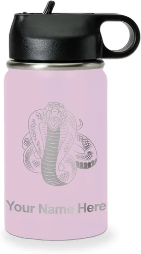 Vista 23 de LaserGram Botella de agua personalizada, serpiente de cobra, acero inoxidable de doble pared aislada al vacío con popote superior, regalo grabado