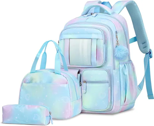 Vista 9 de Tanou Mochila con lonchera para niñas, juego de mochila escolar kawaii para niños de escuela primaria, bolsa estética para computadora portátil