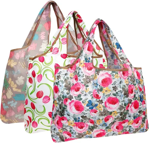 Vista 12 de allydrew Bolsas grandes plegables de nailon reutilizables para comestibles, paquete de 3