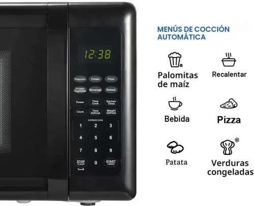 Vista 6 de Emerson MW7302B - Horno microondas compacto para encimera con control táctil, pantalla LED, 700 W, 10 niveles de potencia, 6 menús automáticos