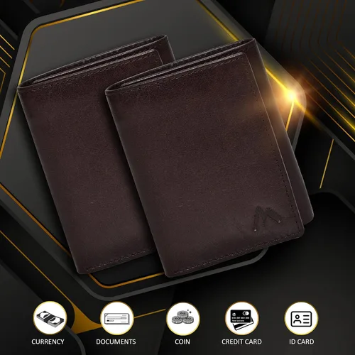 Vista 32 de Cartera de cuero RFID hecha a mano para hombres, elegante cartera de bolsillo frontal triple con 2 ranuras para identificación y 9 tarjetas, Azul