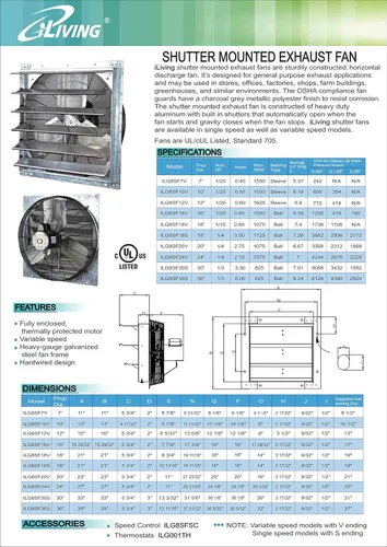 Vista 3 de iLIVING Ventilador de obturación de velocidad variable montado en la pared, Aluminio, Plateado, 16