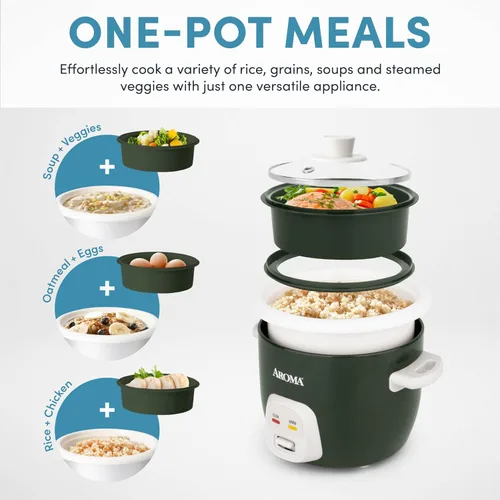 Vista 2 de AROMA® CoreCoat - Olla arrocera con cesta desplegable para cocinar alimentos (4 tazas cocidas, 2 tazas sin cocinar)