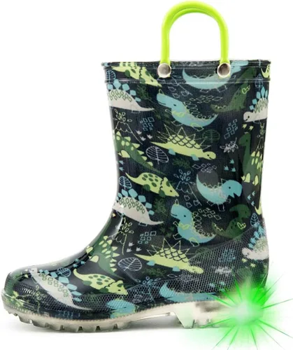 Vista 7 de HugRain - Botas de lluvia con luces para niños pequeños Cosmos Negro