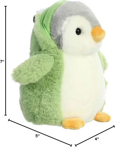 Vista 6 de Aurora® Pingüino de pompón juguetón™ Dino de peluche - Compañeros vibrantes para abrazos cálidos - Perfecto para adultos, niños y cumpleaños - Verde