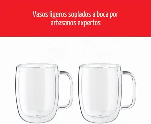 Vista 5 de ZWILLING Sorrento Plus Juego de 2 tazas de vidrio de doble pared para café con leche, 15 oz, 450 ml