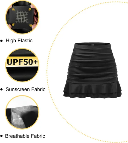 Vista 5 de Tournesol Faldas de natación para mujer, cintura alta, parte inferior de traje de baño con volantes, falda de traje de baño