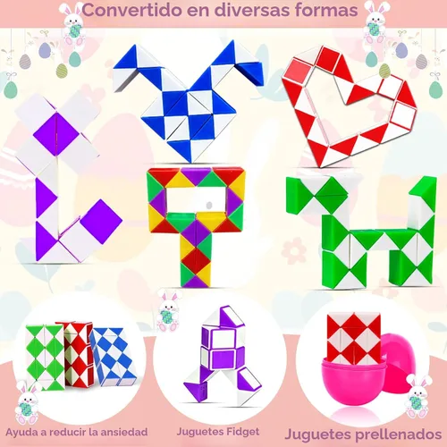 Vista 4 de Paquete de 12 huevos de Pascua rellenos con cubos de serpiente, juguetes de rompecabezas giratorios, rellenos de cesta de Pascua, regalos