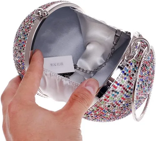 Vista 5 de Bolso de mano con forma de bola, bolso de fiesta, bolso de noche con mango de anillo de diamantes