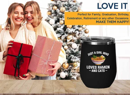 Vista 5 de Ramen Lover Black Edition Vaso de vino de 12 onzas – Just a girl who loves – Food Lovers pollo, calabaza, vegano, despensa, fideos picantes