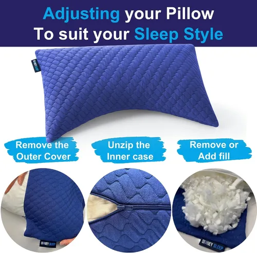 Vista 3 de Sidney Sleep Almohadas curvas ajustables para soporte de cuello y hombros con relleno extra triturado, almohada de contorno cervical para personas