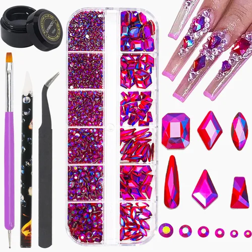 Vista 8 de Kit de diamantes de imitación para uñas, 1500 piezas de diamantes de imitación redondos con parte trasera plana, gemas de uñas AB multiformas, 0.3