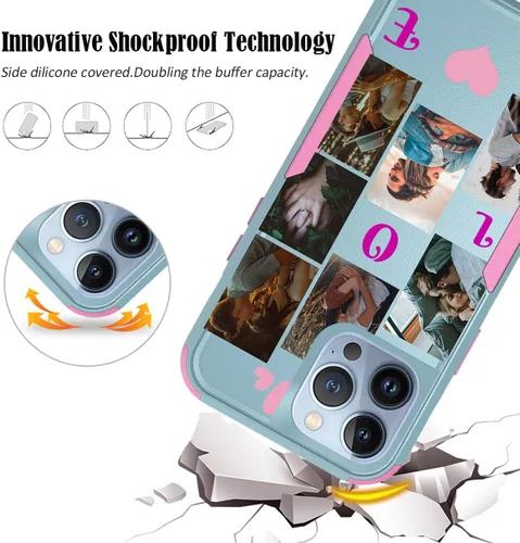 Vista 4 de Personalize Photo Case for iPhone 13 Pro Max Phone Love 7 Collage Pattern - Imagen personalizada en duro/suave/borde parachoques 3 híbrido