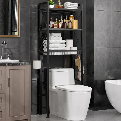 Vista 12 de Kalrin Over The Toilet Storage with X Shape Side Guardrail, 3-Tier Over Toilet Storage Rack with Drain Basket, Freestanding Bathroom Organizer for