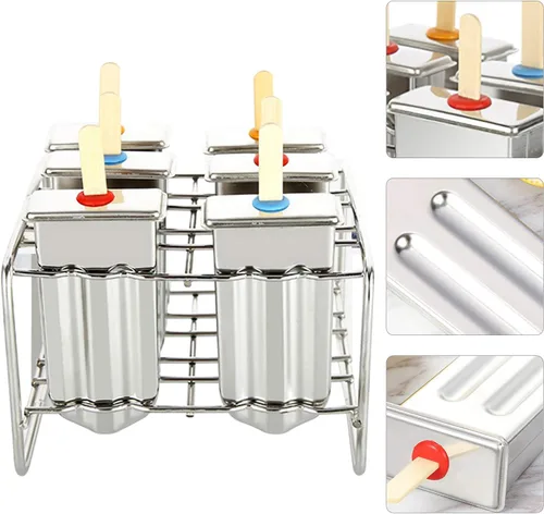 Vista 7 de 6 moldes de paletas congeladas de acero inoxidable, bandeja para congelar, moldes de paletas comerciales, soporte para palitos de helado