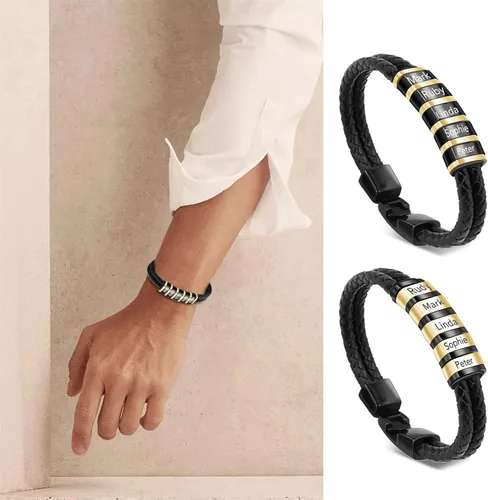 Vista 51 de Pulseras de cuero personalizadas para hombre con 1-6 nombres, pulsera trenzada personalizada con cuentas para papá, marido, día del padre, San