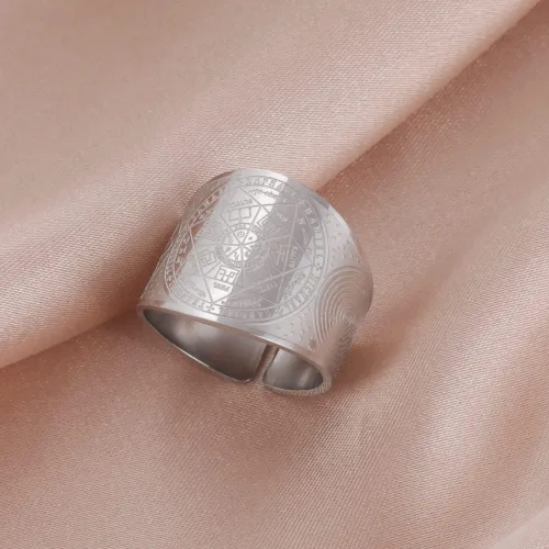 Vista 4 de Amaxer Anillo de siete arcángeles de acero inoxidable The Seal of Salomon tetragrammaton arcángeles, anillo de protección para hombres y mujeres