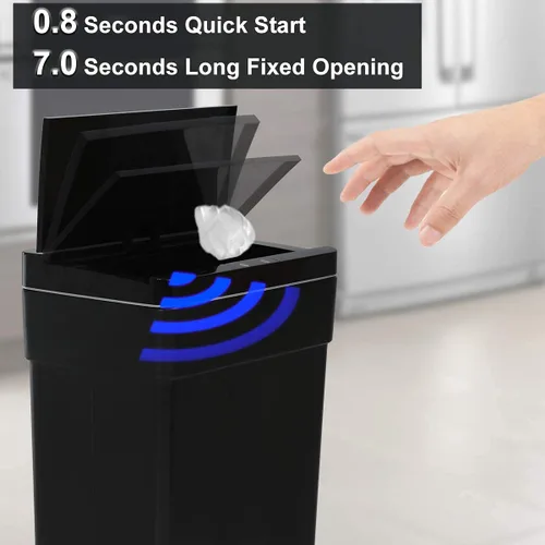 Vista 5 de Basurero automático de 50 litros/13.2 galones para cocina, sin contacto, de alta capacidad, resistente a las manchas, con tapa (1, negro)