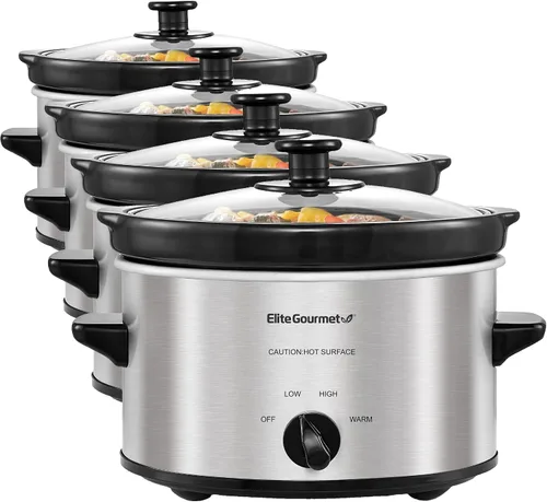 Vista 9 de MaxiMatic Elite Gourmet olla de cocción lenta de 1.5 qt, Plateado Tapa de cristal ajustable apta para lavavajillas, ideal para entradas, salsas