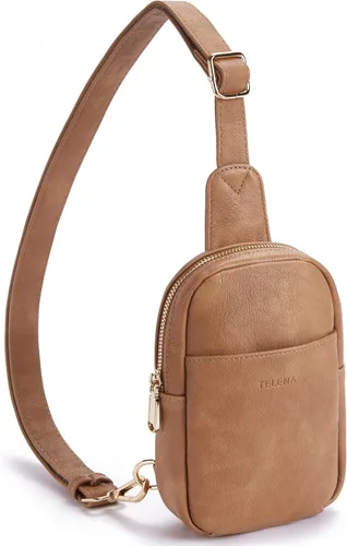 Vista 106 de Telena Riñonera pequeña para mujer, de cuero, cangureras, bolsa de pecho para mujer