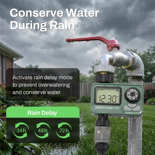Vista 4 de BN LINK - Temporizador de agua para exteriores para manguera de jardín, temporizador programable de rociadores Hose Timer with Rain Delay, Manual