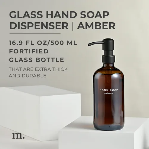 Vista 2 de MaisoNovo Dispensador de jabón de 1 pieza Botellas ámbar de 16.9 oz con bombas de plástico negro