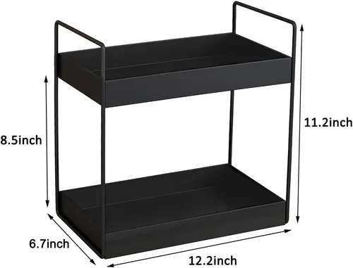 Vista 6 de Estantería de 2 niveles para baño, encimera de almacenamiento, organizador de cosméticos, soporte para especias de cocina, color negro.