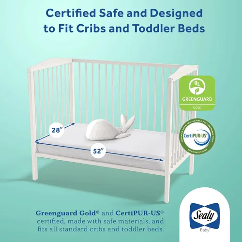 Vista 9 de Sealy Baby Posturepedic Grace - Colchón impermeable para cuna de bebé y cama infantil, transpirable, hipoalergénico, de 2 etapas, de doble firmeza