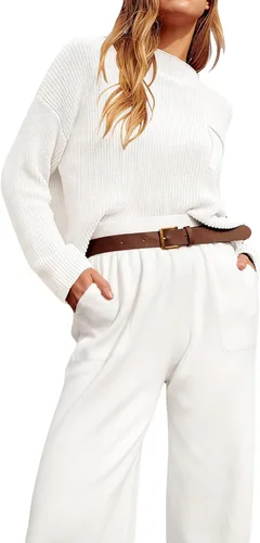 Vista 6 de Bowiln Women's 2 Piece Outfits Sweater Sets Long Sleeve Knit Pullover Tops High Waist Pants Tracksuit Lounge Sets