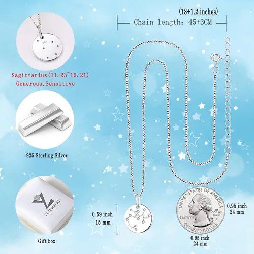Vista 6 de YL Collar de plata de ley con diseño de constelación para mujer, diseño de astrología, moneda, disco y horóscopo