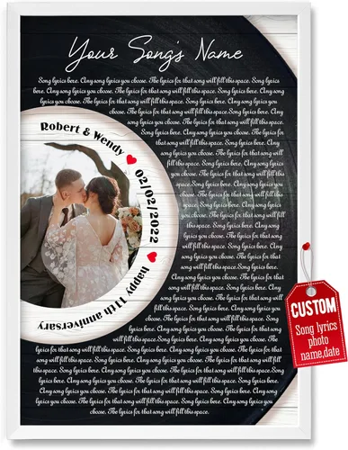 Vista 33 de H-DEWALL póster personalizable con letra de tu canción favorita y foto, lienzo inspirador con marco, arte de pared, regalo romántico para mujer