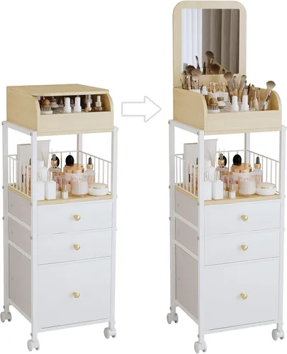 Vista 8 de Carrito organizador de maquillaje con espejo de tocador, organizadores de cuidado de la piel de piso, organizador de maquillaje, organizador