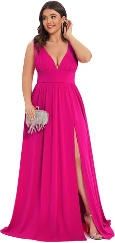 Vista 4 de Ever-Pretty Vestidos formales sin mangas plisados con abertura alta para mujeres con curvas 0168B-DA1