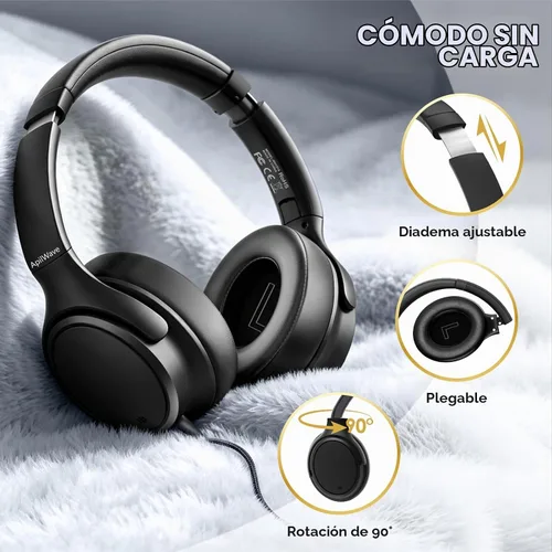 Vista 4 de Auriculares USB C con cable con micrófono, auriculares tipo C sobre la Negro