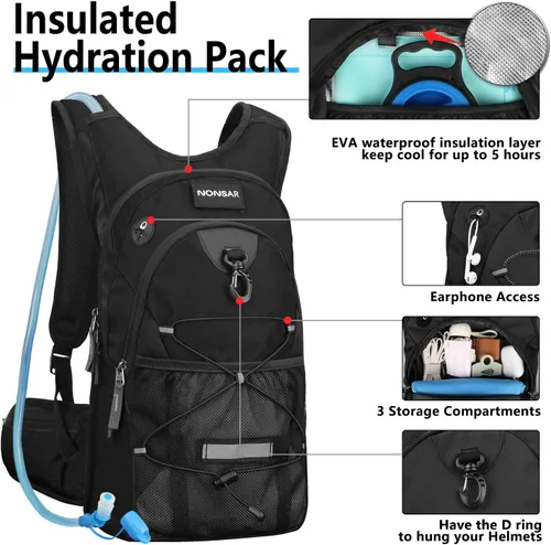 Vista 2 de NONSAR Mochila de hidratación de 3L con bolsa de agua, mochila de agua aislada para mujeres, hombres, niños, mantiene los líquidos frescos hasta 5