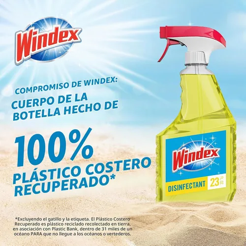 Vista 6 de Windex Refill - Spray desinfectante limpiador multiusos, botella hecha de plástico 100% reciclado, aerosol de limpieza de superficies, aroma cítrico