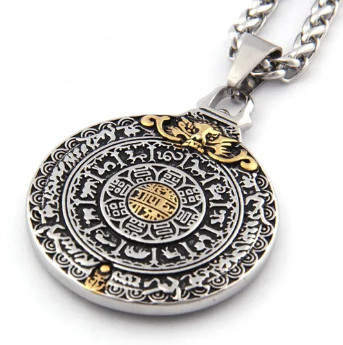 Vista 3 de Gungneer Collar de mandala con colgante de loto, cadena de quilla de acero inoxidable, amuleto de fuerza, joyería hindú, regalo para hombres