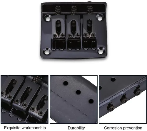 Vista 2 de Vbest life Puente de guitarra eléctrica, pieza de repuesto de puente de guitarra fija de 3 cuerdas con 4 tornillos para guitarra eléctrica