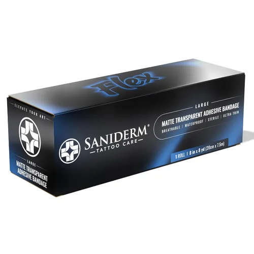 Vista 10 de Saniderm - Rollo de vendaje Flex Tattoo Aftercare - Envoltura de tatuaje ultra flexible, impermeable, estéril para una curación rápida y protección