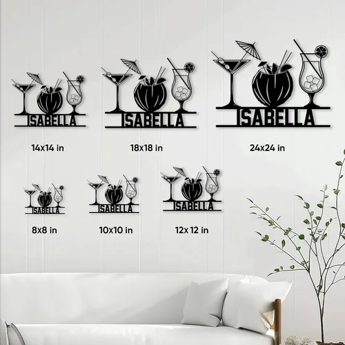 Vista 4 de Letrero de metal personalizado para bar de cócteles – Decoración de pared con nombre personalizado para bar del hogar, patio, o cocina, regalo
