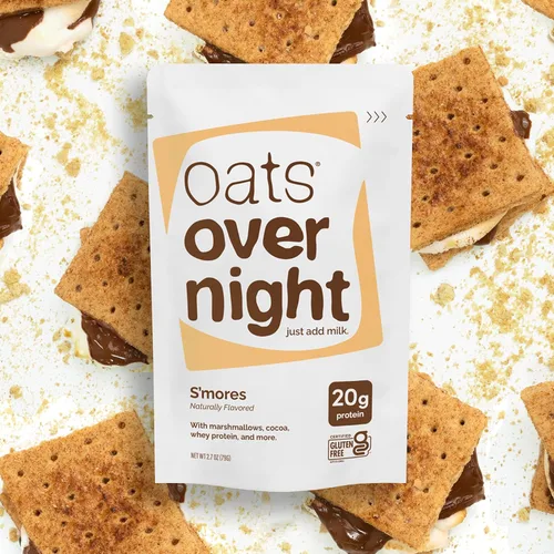 Vista 6 de Oats Overnight - S'mores - Batido de desayuno alto en proteínas y bajo en azúcar, sin gluten, alto en fibra, avena sin OMG (2.7 onzas por comida)