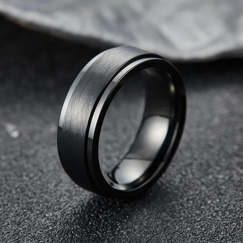 Vista 3 de King Will Anillo giratorio de acero inoxidable negro y plateado de 0.315 pulgadas para hombres y mujeres, para aliviar el estrés y la ansiedad