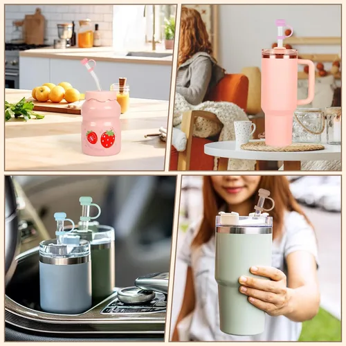 Vista 6 de Tapa de popote de silicona compatible con copas Stanley de 30 40 onzas para vasos, reutilizable, a prueba de polvo, para accesorios de 0.394