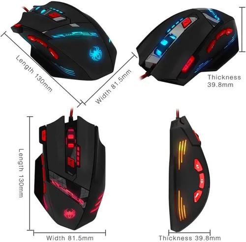 Vista 6 de Zelotes T90 Professional 9200 DPI - Ratón para juegos con cable USB de alta precisión, 8 botones, con 7 tipos de modos de luz LED de respiración