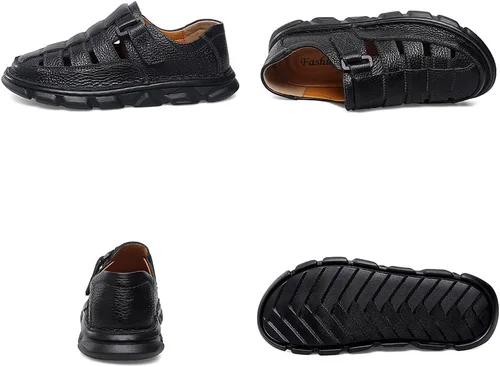Vista 3 de GEXECEUSS Sandalias para hombre con punta cerrada, sandalias deportivas de cuero, sandalias de pescador, sandalias casuales para caminar al aire
