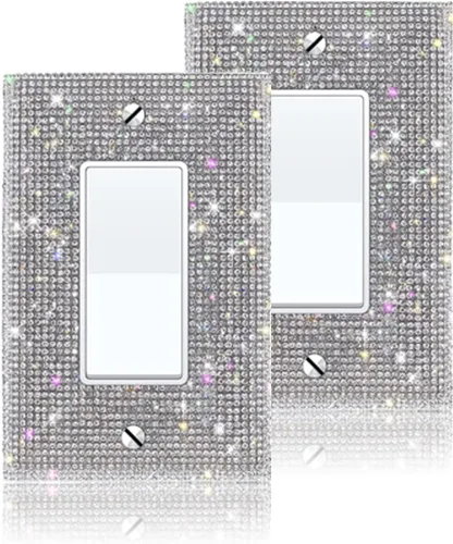 Vista 10 de Cubierta de interruptor de luz con brillos genéricos y enchufes, cubierta de placa de pared con diamantes de imitación brillantes, cubiertas