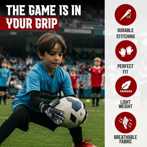 Vista 3 de Guantes de portero de fútbol para niños y jóvenes, guantes de portero de fútbol de 0.157 pulgadas (0.157 in), antideslizantes, resistentes, palma