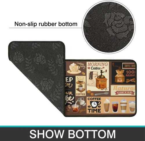 Vista 7 de Alfombras y esteras de cocina con tema de café (2 piezas), alfombra de cocina negra antideslizante lavable, suave, superabsorbente, juego