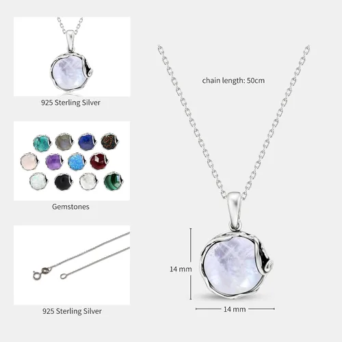 Vista 7 de 925 Sterling Silver Natural Moonstone Necklace - 14mm White Iridescent Round Gemstone Pendant, June Gemini Birthstone Birthday Present - Unique