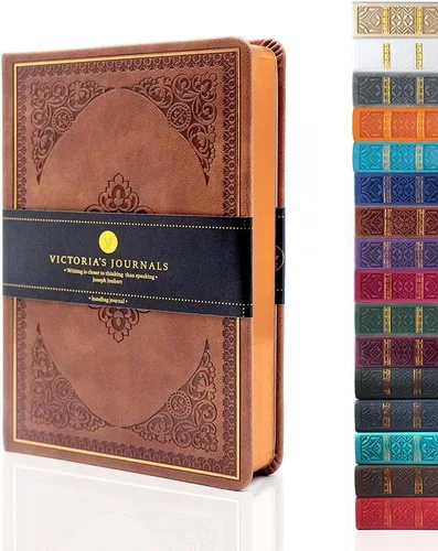 Vista 33 de Victoria's Journals Cuaderno con forro de cuero sintético y tapa dura, diario de viaje con diseño vintage de aspecto antiguo, tamaño A5, 5.7 x 8.1